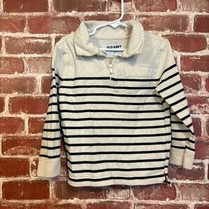 Old Navy Cream and Black Striped Quarter-Zip Kids Top